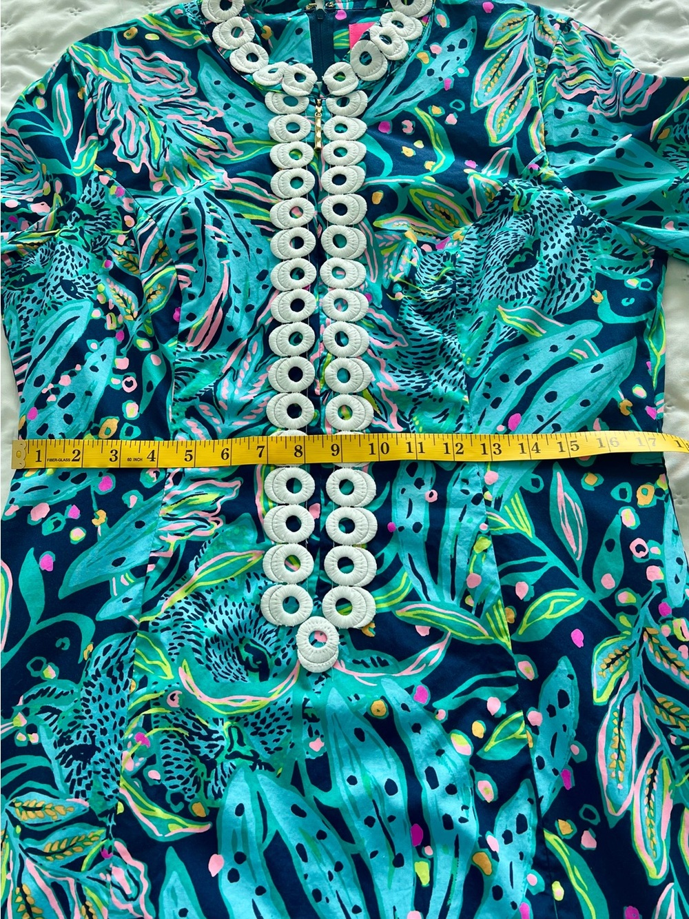 Lilly Pulitzer Shealyn Maxi Caftan Size 12 Navy Tropical Floral Cotton Lace Trim - Picture 14 of 16